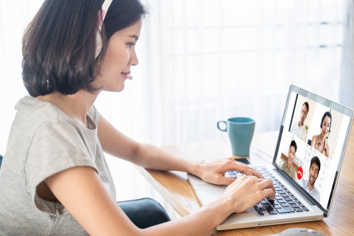 Women working from home on a Zoom Call
